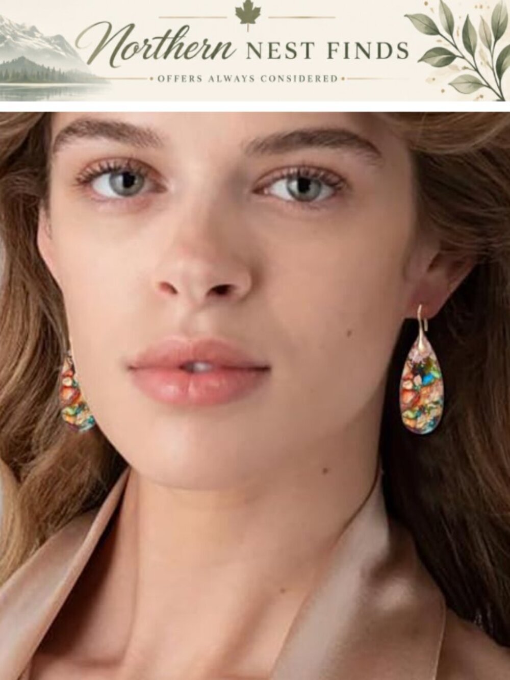 Natural Stone Waterdrop Dangle Earrings Alloy Drop Women Jewelry - Picture 2 of 6